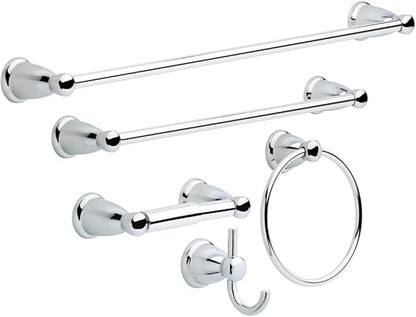 Franklin Brass Kinla 5-Piece Bathroom Set Polished Chrome 18" and 24" Towel Bar Racks,Toilet Paper Holder, Ring, Hook KIN5PC-PC