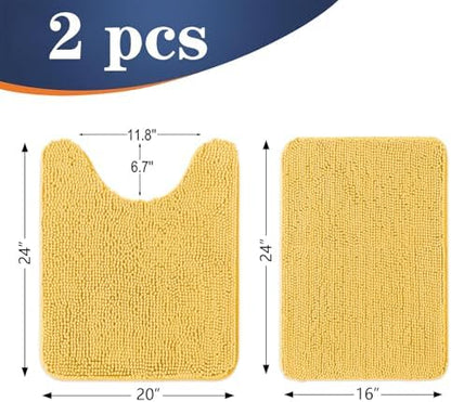 OLANLY Chenille Bathroom Rugs Mats Sets 2 Piece, 24"x16"+24"x20", Yellow