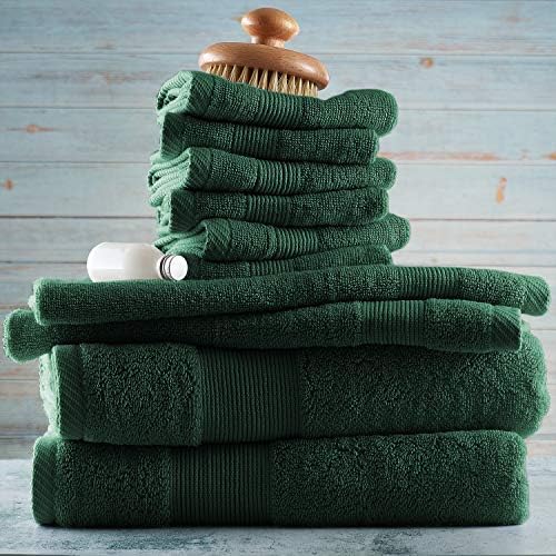 Hearth & Harbor Bath Towels for Bathroom - 100% Ring Spun Cotton Luxury - Ultra Soft & Highly Absorbent, Bath Towels Set of 10 - Hunter Green (Pack of 6)