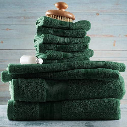 Hearth & Harbor Bath Towels for Bathroom - 100% Ring Spun Cotton Luxury - Ultra Soft & Highly Absorbent, Bath Towels Set of 10 - Hunter Green (Pack of 6)