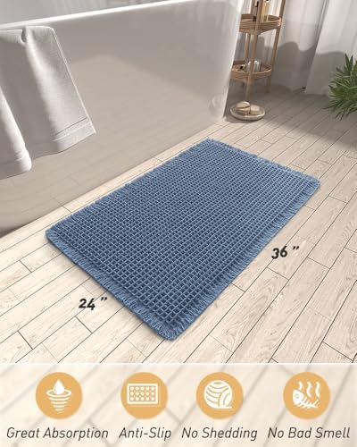 Blue, Quick Dry Washable Bathroom Rugs, Extra Soft Decorative Bath Rugs for Bathroom Floor, Beside Tub and Shower