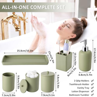 XLHOMO Resin Sage Bathroom Set, 6 Pcs Bath Decor and Accessories Sets