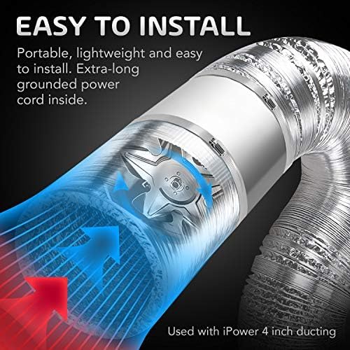 iPower Inline Booster Duct Fan 4'' Low Noise and Flexible Aluminum Ducting 8 Feet for HVAC Exhaust Ventilation, Attic, Basement, Bathroom and Kitchen