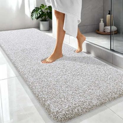 OLANLY Microfiber Bathroom Rugs 70x24, Quick Dry Bath Mat, Greige and White