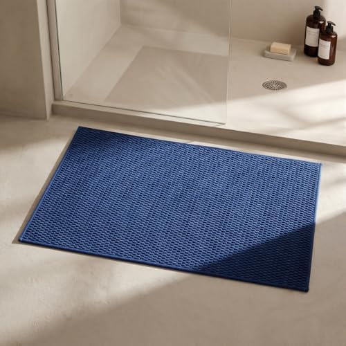 Triohero Bathroom Rugs Non Slip Washable, Super Absorbent Thin Bath Mat Small Quick Dry Low Pile Bathroom Rug, Navy Blue 20"x30"