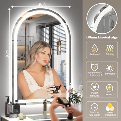 20x30 Inch Arched LED Bathroom Mirror