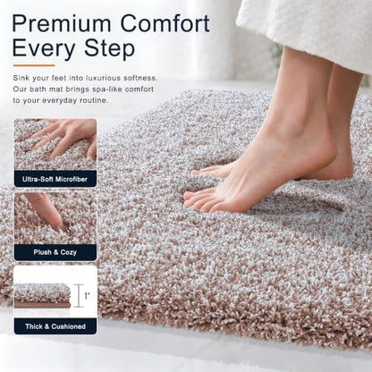 OLANLY Microfiber Bathroom Rugs 59x35, Quick Dry Bath Mat, Mocha and White