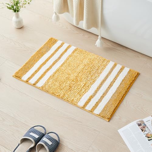 CozeCube Harvest Gold Striped 36"x24" Non Slip Washable Bath Mat