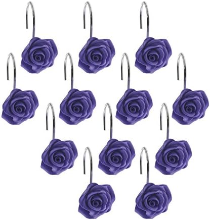 12 PCS Rose Shower Curtain Hooks Anti Rust Decorative Shower Curtain Rings