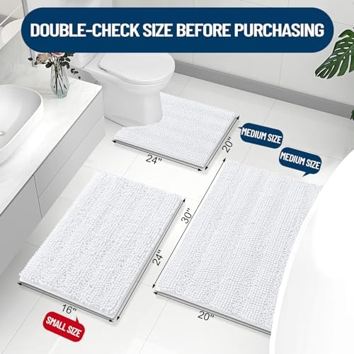 Grandaily Chenille Striped Toilet Rugs U-Shaped 24x20, Extra Soft and Absorbent Bathroom Rugs, Non-Slip Plush Shaggy Bath Rug, Machine Washable Contour Bath Mats for Toilet Base, White