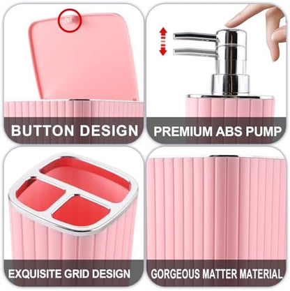 XLHOMO Pink Bathroom Accessories Set - Gorgeous Bathroom Set, 10PC Bathroom Accessory Set, Toilet Brush, Trash Can, Qtip Holder & Soap Dispenser