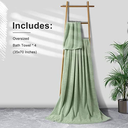 Extra Large Bath Towel Sheet Set 35x70 Inches - Oversized Bath Towels Set,Jumbo Large Polyester - Quick Dry, Lightweight,Super Soft,Highly Absorbent Towel Set for Bathroom,Hotel,SPA,Pack of 4 (Green)
