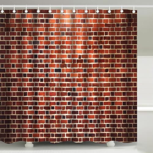 Vintage Red Brick Wall Texture Shower Curtain with Hooks 72 x 72 Inches
