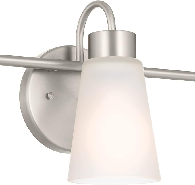 Kichler Erma 3-Light Bathroom Vanity Light Fixture with Clear Satin Etched Glass, Updated Traditional Wall Light in Brushed Nickel, (23" x 8.5")
