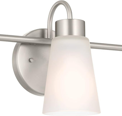 Kichler Erma 3-Light Bathroom Vanity Light Fixture with Clear Satin Etched Glass, Updated Traditional Wall Light in Brushed Nickel, (23" x 8.5")