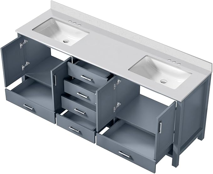 Jacques 80 in. W x 22 in. D Dark Grey Double Bath Vanity and White Quartz Top