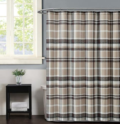 TRULY SOFT Paulette Plaid Taupe 72" Square Shower Curtain