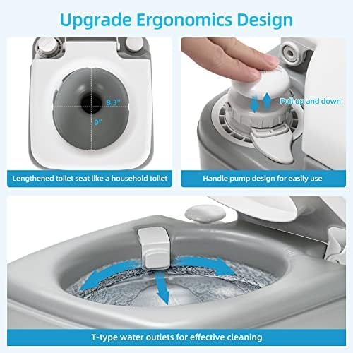 YITAHOME Portable Toilet for Adults, 5.3 Gallon Camping Porta Potty with Carry Bag, Hand Sprayer, Level Indicator, Handle Pump and Leak-Proof, Indoor Outdoor Toilet for RV Travel, Boat, Hiking, Trips