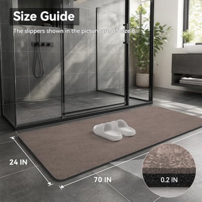 MontVoo -Bath Mat Rug-Rubber Backing Non Slip Quick Dry Absorbent Thin Bathroom Rugs Fit Under Door-Faux Suede Surface Bathroom Floor Mats-Shower Rug for in Front of Bathtub Shower Brown 24"X70"