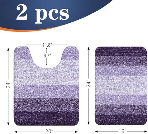 OLANLY Micorfiber Bathroom Rug Set 2 Piece, 24"x16"+U-Shaped 24"x20"