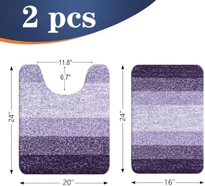 OLANLY Micorfiber Bathroom Rug Set 2 Piece, 24"x16"+U-Shaped 24"x20"