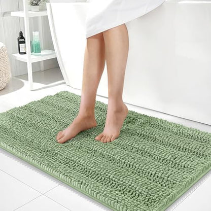 OLANLY Thick Large Bathroom Rugs 40x24, Chenille Bath Rugs, Sage Green