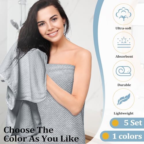 Mixweer 20 Pcs Bath Towel and Washcloths Set for Bathroom, Light Gray