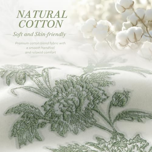 Sage Green Floral Shower Curtain,Jacquard Weave Vintage Cotton Cottagecore Shower Curtains for Bathroom, 72" W x 72" L