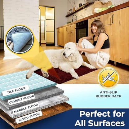Muddy Mat® | Chenille Bathroom Rugs Quick Dry Microfiber Mats Non Slip Washable, Extra Thick, Soft and Highly Absorbent Bath Mats for Bathroom, Kitchen, and Shower Floor - Red 35"x59"