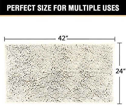 H.VERSAILTEX Microfiber Bath Rugs Chenille Floor Mat Ultra Soft Washable Bathroom Dry Fast Water Absorbent Bedroom Area Rugs, 24 x 42 - Inch, Ivory