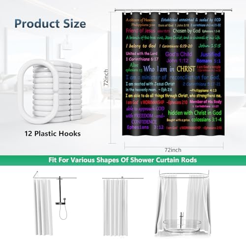 Who I Am In Christ Bible Verse Quote Shower Curtain with Hooks 72 x 72 Inch