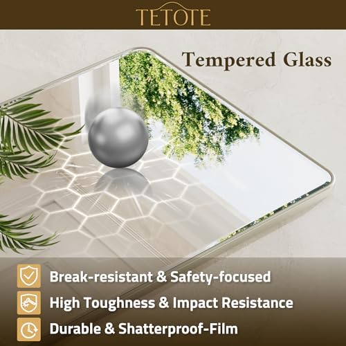 TETOTE Brushed Nickel Vanity Mirror for Bathroom 36 x 36 Beveled Edge Tempered Glass, Rounded Corner Rectangle Wall Mirror for Modern Bathroom, Living Room, Bedroom, Entryway