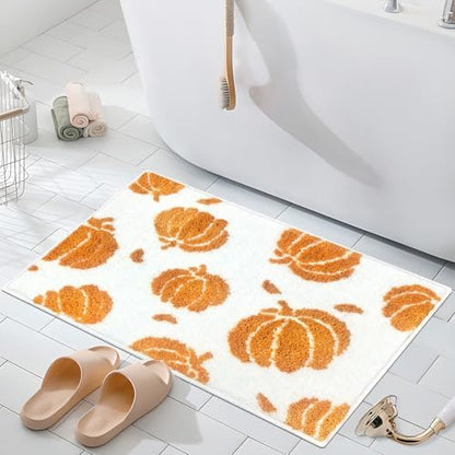 APROPHIC Fall Pumpkin Bath Mats for Bathroom, Thanksgving Super Absorbent Non-Slip Microfiber Shaggy Bath Rugs, Autumn Bathroom Mat for Shower, Tub, Sink, Decor, Machine Washable, 20x30 in, Orange