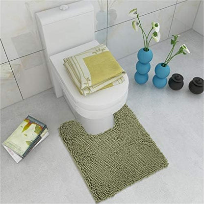 ITSOFT Standard 24"x21" U-Shaped Non-Slip Shaggy Chenille Toilet Contour Bathroom Rug with Water Absorbent, Sage Green