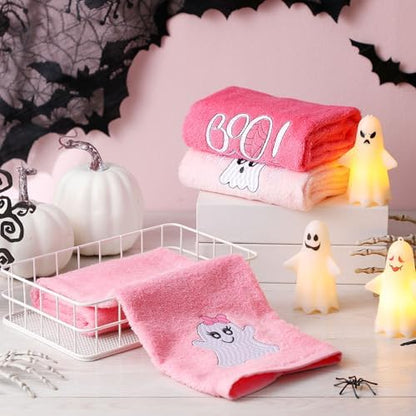 FuWeave 3 Pcs Pink Halloween Ghost Boo Hand Towels for Bathroom
