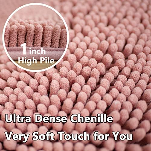 BOANKODU Bathroom Rugs Sets 2 Piece, Extra Soft Chenille Bath Mat Absorbent Bathroom Rug, Bathroom Mat with Sturdy PVC Non-Slip Bottom, Machine Washable Bath Rugs (32x20 Inch + 24x16 Inch, Deep Pink)