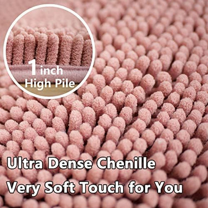 BOANKODU Bathroom Rugs Sets 2 Piece, Extra Soft Chenille Bath Mat Absorbent Bathroom Rug, Bathroom Mat with Sturdy PVC Non-Slip Bottom, Machine Washable Bath Rugs (32x20 Inch + 24x16 Inch, Deep Pink)