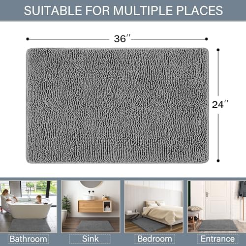 LOCHAS Luxury Bathroom Rug Shaggy Bath Mat 24 x 36 Inch, Light Gray