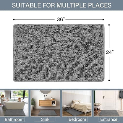 LOCHAS Luxury Bathroom Rug Shaggy Bath Mat 24 x 36 Inch, Light Gray