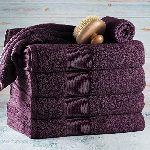 Hearth & Harbor Bath Towels for Bathroom - 100% Ring Spun Cotton Luxury Bathroom Towels - Ultra Soft & Highly Absorbent, Bath Towels Set of 6 - Purple Eggplant