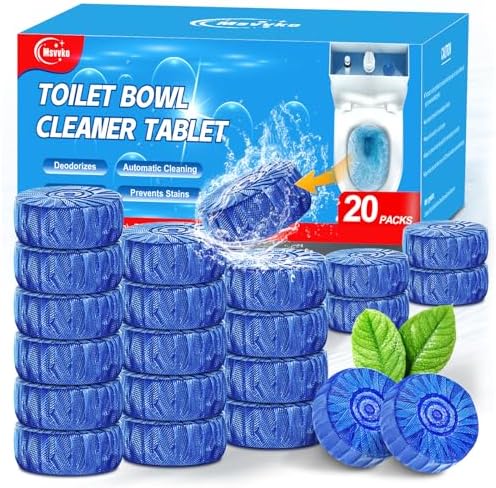 Msvvko Toilet Bowl Cleaners, Automatic Toilet Tank Cleaner Tablets, Blue Toilet Bowl Cleaner Tablets for Deodorizing & Descaling, Powerful Cleaning, Slow-Release Against Tough Stains 20 Pack