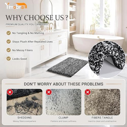 Yimobra Bath Rugs for Bathroom 32X20, Ultra Soft and Water Absorbent Bath Mats, Non Slip Plush Shower Rugs, Microfiber Thick Matts for Bathroom Floor/Tub, Machine Washable, Home Decor, Black and White