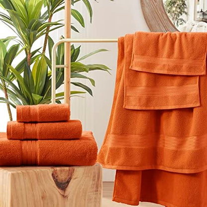 COZYART Luxury Bath Towel Set 3 PCS, Burnt Orange 100% Turkish Cotton