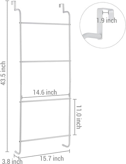 MyGift 4 Tier White Metal Over the Door Towel Rack Bathroom Holder Ladder | Space Saving Over Shower Door Drying Rack for Towels & Blankets, Linens Washcloths Clothing Guest Room Apartment Dorm