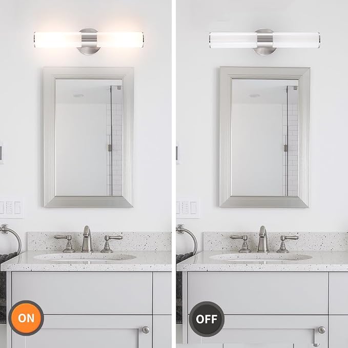 Brushed Nickel Wall Sconces Set of 2 (Hardwired Only), Bathroom Vanity Light Fixtures, Modern Cylinder Glass Wall Lights for Mirror 28-40 in Height, NOT Battery Operated, E26 Base (Bulbs Not Included)