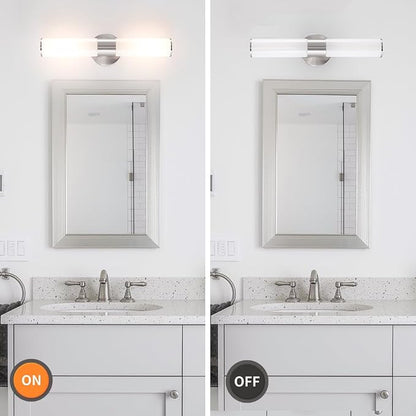 Brushed Nickel Wall Sconces Set of 2 (Hardwired Only), Bathroom Vanity Light Fixtures, Modern Cylinder Glass Wall Lights for Mirror 28-40 in Height, NOT Battery Operated, E26 Base (Bulbs Not Included)