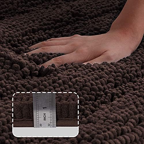 2-Piece Bathroom Rug Set with U-Shaped Mat, Soft Absorbent Chenille, Brown