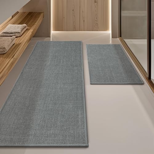 YIHOUSE Bathroom Rugs Thin Bath Mat Sets 2 Pieces Quick Dry,Grey