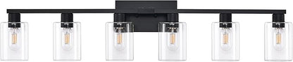 6-Light Bathroom Vanity Light Black Vanity Lights for Bathroom Light Fixtures Matte Black 6 Light Fixtures with Clear Glass Shades for Bath Over Mirror