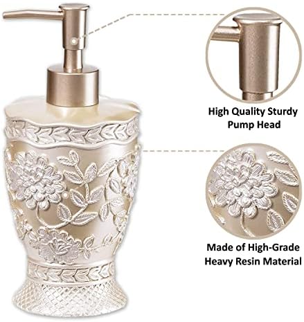 Zahari Home 4pc Rose Vine Bathroom Accessories Sets Lotion Pump, Tumbler, Tooth Brush Holder and Soap Dish Unique Design Beige Bathroom Set